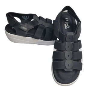 Ryka Women's Adjustable Wedge Sandals Aloha Black size 9.5W Strappy Cute Comfort